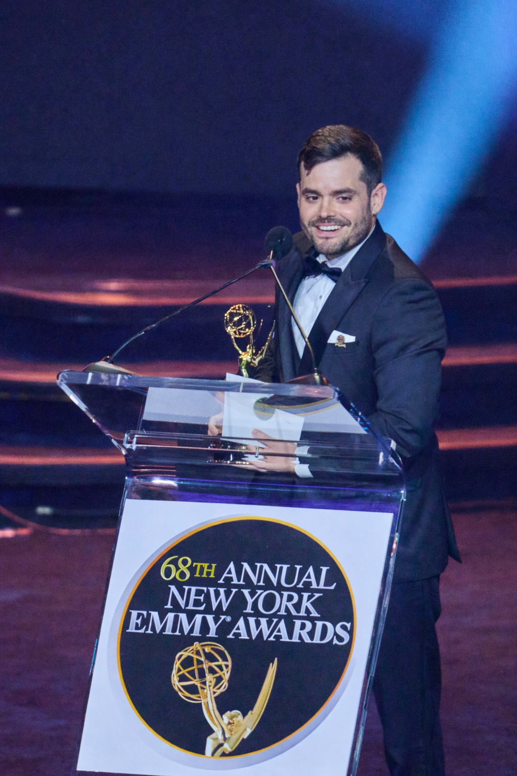 Alex Argiles accepting the New York Emmy Award, 2025